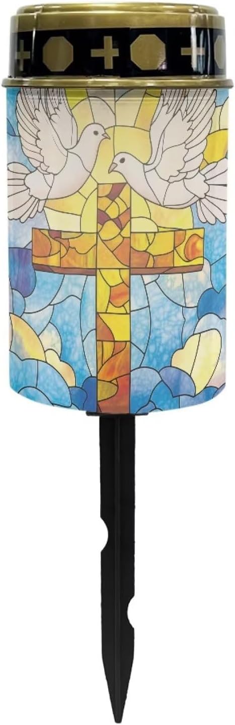 Cemetery Solar Lights for Grave, Pigeon Cross Sun Pattern Outdoor Decor, Outdoor Garden Waterproof Path Lights for Night Outside