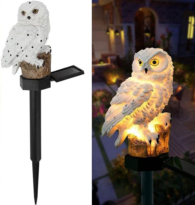 Owl Garden Stake Solar Lights Outdoor Waterproof Decorative Resin Owl LED Lighting with Stake for Garden Lawn Pathway Yard Decorations