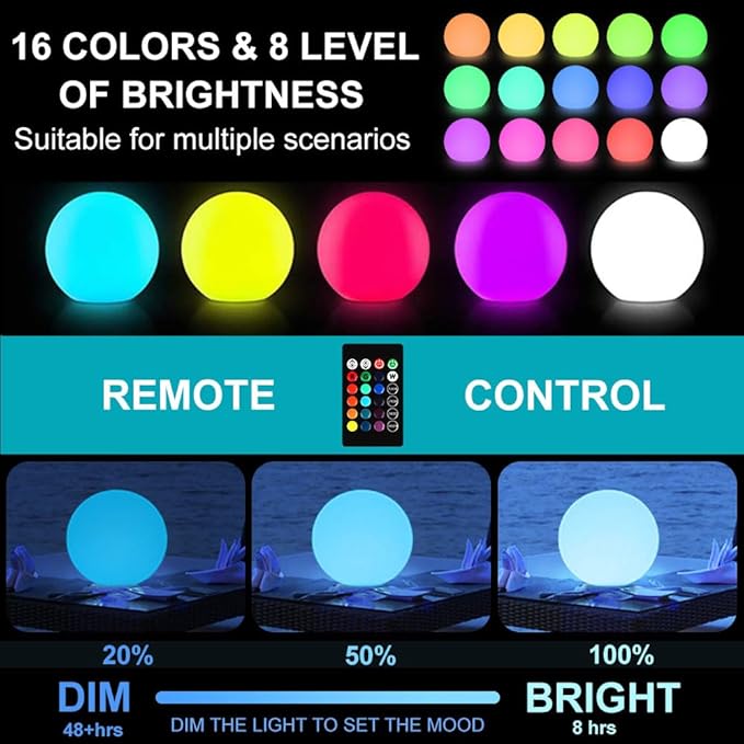 12-in Solar Garden Globe Light Outdoor, Solar Glowing Ball Light w/Remote, 16 RGB Color Changing Waterproof Large | Lumora