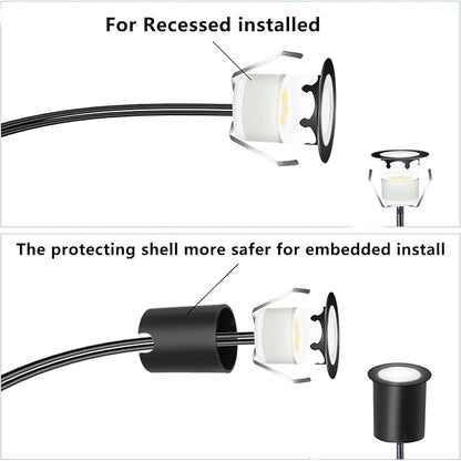 RNEHON Recessed LED Deck Lights Kits with Protecting Shell, Φ1.18in Cool White Low Voltage 12V IP67 Waterproof Outdoor Landscape Lighting for Yard Stair Step Patio Floor Kitchen Decoration (30Pack)