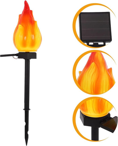 Solar Flame-Shape Garden Stake Light Outdoor Patio Yard Decorative Solar Pathway Lamp with Flickering Flame Effect for Landscape and Walkway Lighting