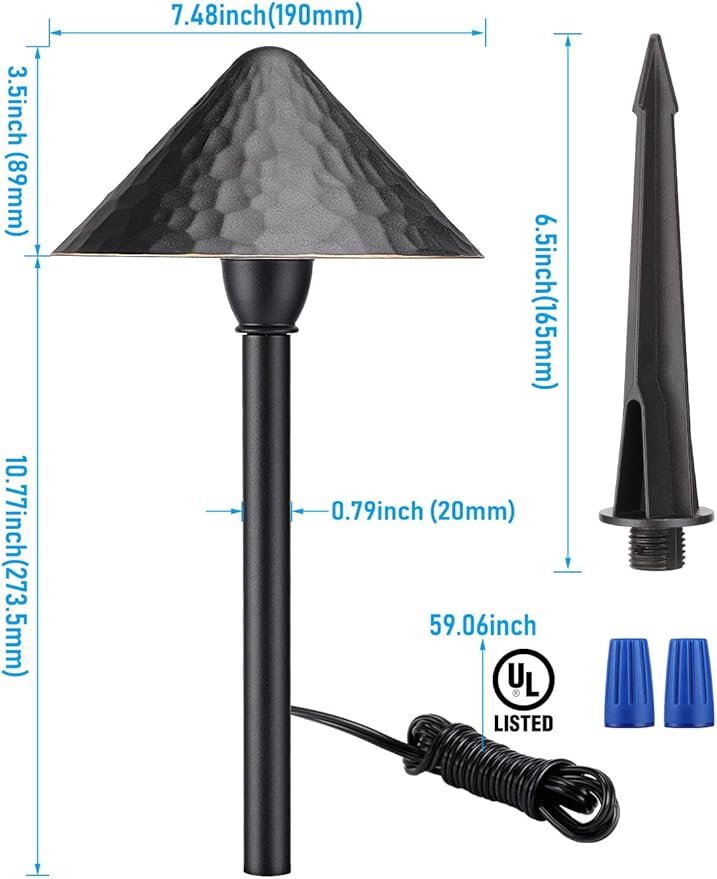 LEONLITE LED Landscape Path Light, 3W 147LM 12-24V AC/DC ETL CRI90+ Wired Outdoor LED Walkway Light, Unique Vintage Golden Edge, Aluminum Construction Low Voltage Pathway Lights 3000K, Pack of 4