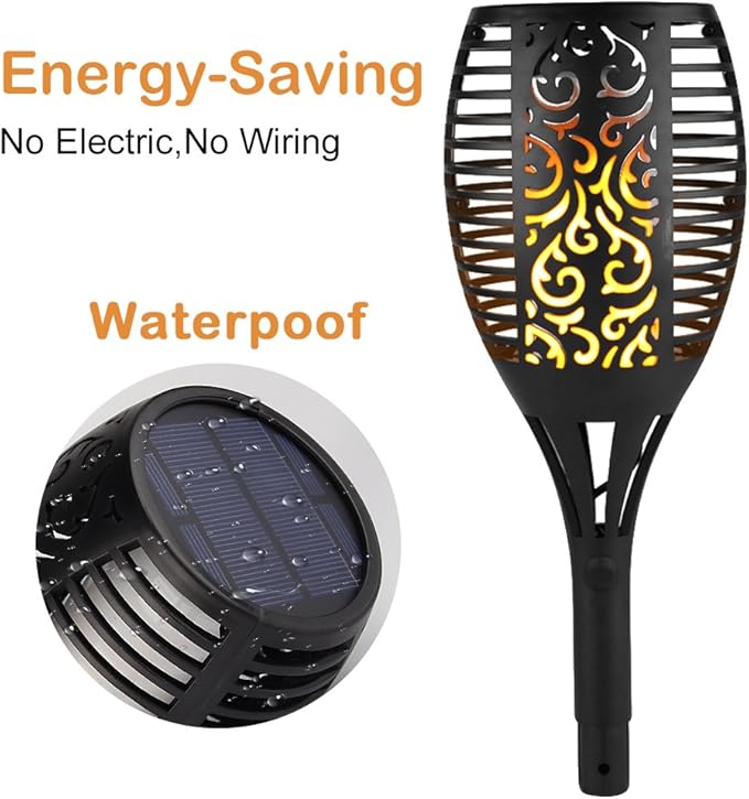 Solar Tiki Torch Light Flickering Flame Outdoor Waterproof Dusk to Dawn Garden Light 96 LED Dancing Flames Landscape Lighting Outdoor Path Light for Patio Deck Yard Driveway