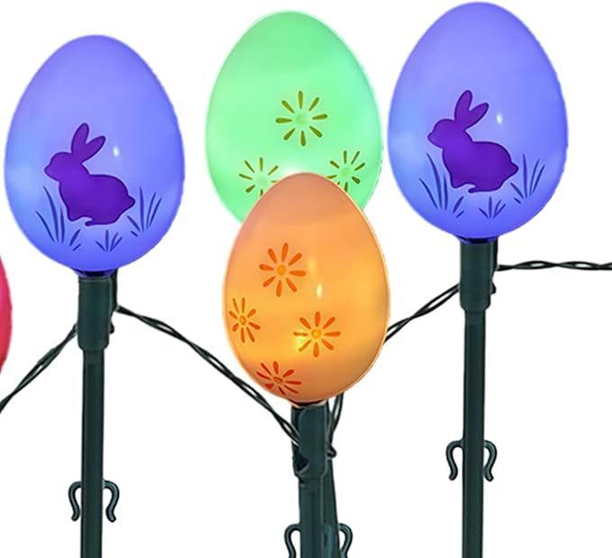 10 Easter Bunny Lamps, Solar-Powered Easter Lamps, 3.5m Holiday Lighted Decoration with Stakes | EasterEgg String | Lumora