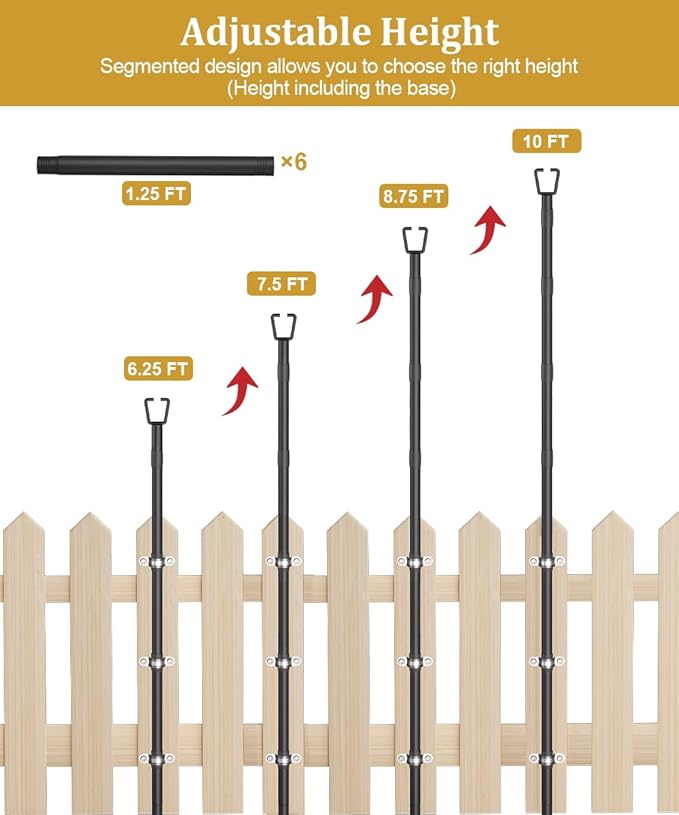 10FT String Light Poles for Outdoor Decor, Sturdy Light Pole with Fence Brackets, Adjustable Metal Posts for | Lumora