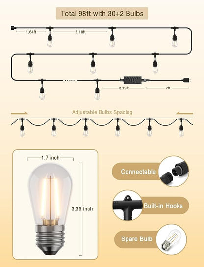 XMCOSY+ Smart LED String Lights for Outside 144Ft with 45 Dimmable Edison Bulbs Waterproof Shatterproof