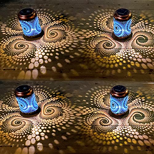 DIBIEECN Birthday Gifts for Women Mom Grandma Wife, Solar Lanterns Outdoor Waterproof, Metal Hanging Lights Garden Decor, LED Decorative Lantern for Patio Porch Backyard, Blue, 4 Pack