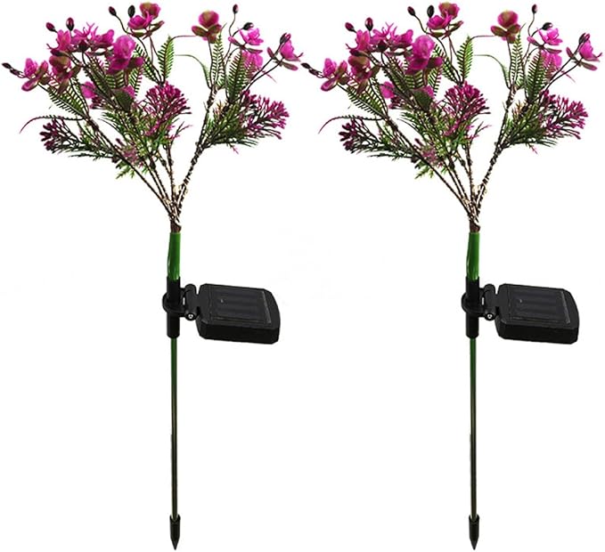 2 Pcs Solar Garden Lights Outdoor Decorative Butterfly Orchid Stake Lamps Waterproof LED Lawn Path Lighting for Patio and Yard