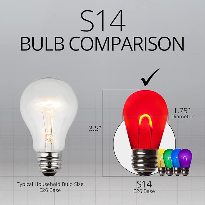 Wintergreen Lighting FlexFilament S14 LED Edison Light Bulbs Bistro Lights, Backyard Lights Patio String Lights LED Outdoor String Lights, S14 Bulbs (Shatterproof Polyflex PET, Multicolor)