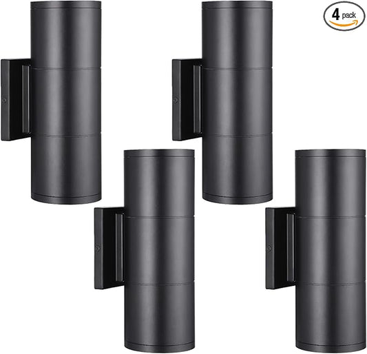 LEONLITE 12 Inch 3000K LED Cylinder Up Down Wall Light Outdoor, 120-277V Dimmable Aluminum Waterproof High-end Wall Sconce in 2 Lights, ETL Exterior Front Door Porch Light, Pack of 4