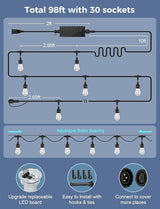 XMCOSY+ Smart Outdoor String Lights, 98Ft Patio Lights Waterproof, App Control, Compatible with Alexa, RGBCWIC | Lumora