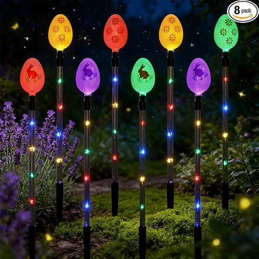 8 Packs Multicolored Solar Easter Egg Stake Lights for Easter Decorations, Outdoor Waterproof Solar Easterday Yard Stake Lighted Egg Lights for Garden Patio Yard Pathway Lawn Decor