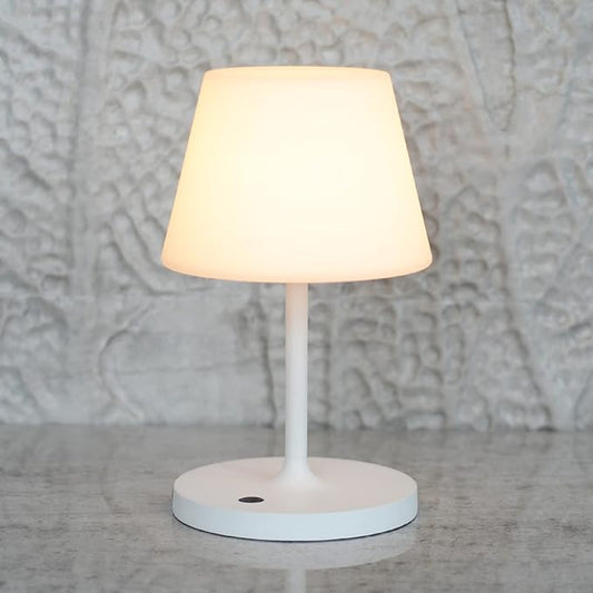 Outdoor Table Lamp/Cordless USB Rechargeable 4000mAh / 2700K LED/Touch Dimmable/Portable Battery Operated / IP44 Waterproof/PE Shade/Bedroom Dinning Camping Patio (9.6in, White)