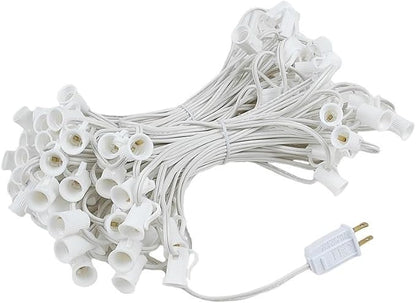 Novelty Lights 100 Foot C7 Outdoor String Light Christmas Stringer - Patio String Lights - Candelabra Base (C7/E12) - 12" Spacing - White Wire