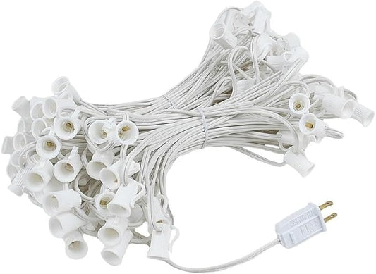 Novelty Lights 100 Foot C7 Outdoor String Light Christmas Stringer - Patio String Lights - Candelabra Base (C7/E12) - 12" Spacing - White Wire