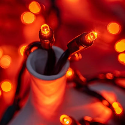 YULETIME Orange One-Piece Wide Angle Christmas Lights 140 Count 48 Feet, 2 Sets 70 LED 24 ft High Waterproof 5mm UL Certified String Light (Orange)