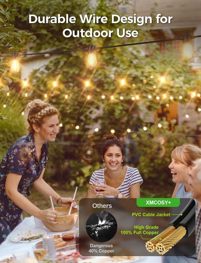 XMCOSY+ 96Ft Outdoor String Lights - LED Waterproof Patio Lights with 32 Edison Bulbs, Dimmable Hanging String Lights for Outside, Porch, Yard, House
