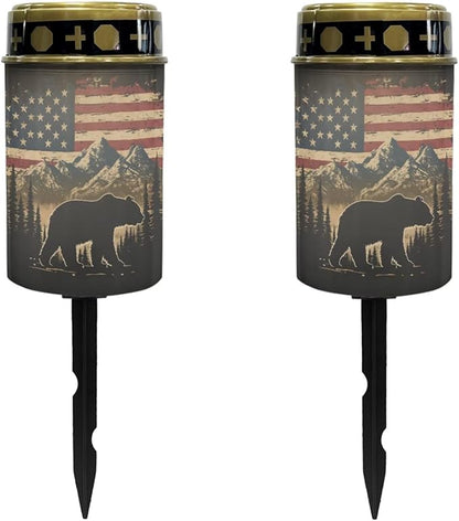 Independence Day Solar Memorial Lights for Graves Solar Powered Outdoor Cemetery Lights for Grave 2 Pack Cemetery Decorations for Grave for Remembrance Gifts American Flag Bear