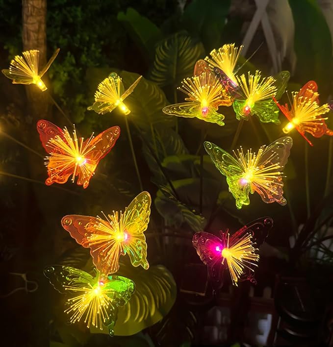Butterfly Garden Decor Swaying Solar Butterflies Lights Outdoor for Garden Patio Yard Porch Christmas Flower Bed Decorations, House Warming Gifts 2 Pack (Warm White)