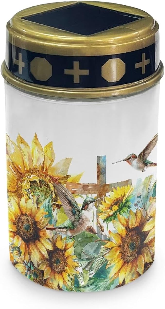 HUGS IDEA Sunflower Cross Solar Grave Lights Hummingbird Grave Lanterns Waterproof Grave Yard Decorations Outdoor | Lumora