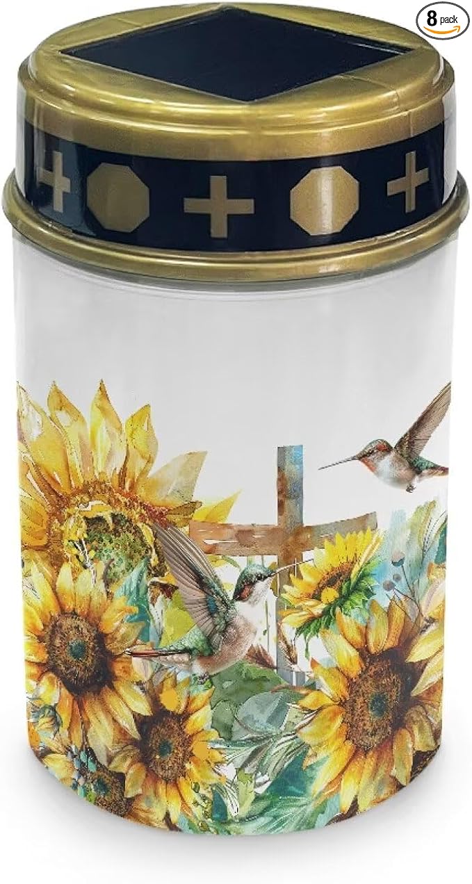 HUGS IDEA Sunflower Cross Solar Grave Lights Hummingbird Grave Lanterns Waterproof Grave Yard Decorations Outdoor | Lumora