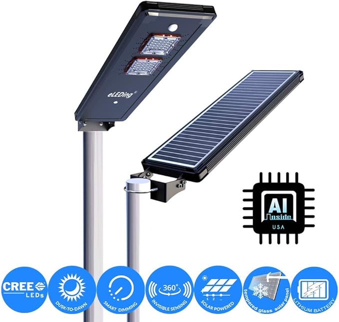 eLEDing Solar Powered AI-Smart LED Wall Light – Motion Sensor, Warm/Soft Security Glow, Dusk-to-Dawn Adaptive Lighting, Integrated Solar Panel, Weatherproof Outdoor Sconce for Fence, Patio, Entryway