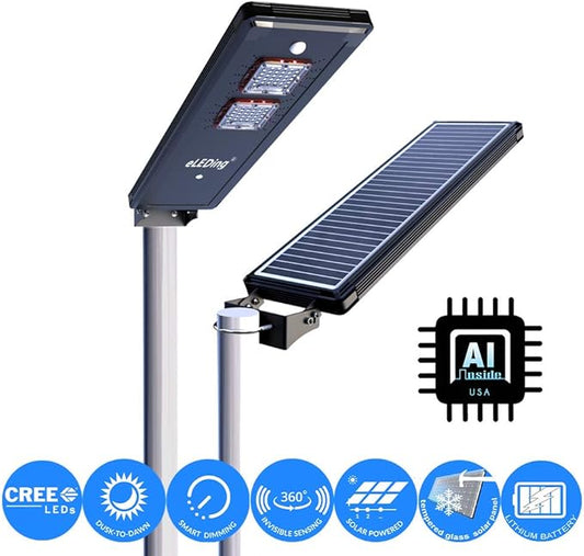 eLEDing Solar Powered AI-Smart LED Wall Light – Motion Sensor, Warm/Soft Security Glow, Dusk-to-Dawn Adaptive Lighting, Integrated Solar Panel, Weatherproof Outdoor Sconce for Fence, Patio, Entryway