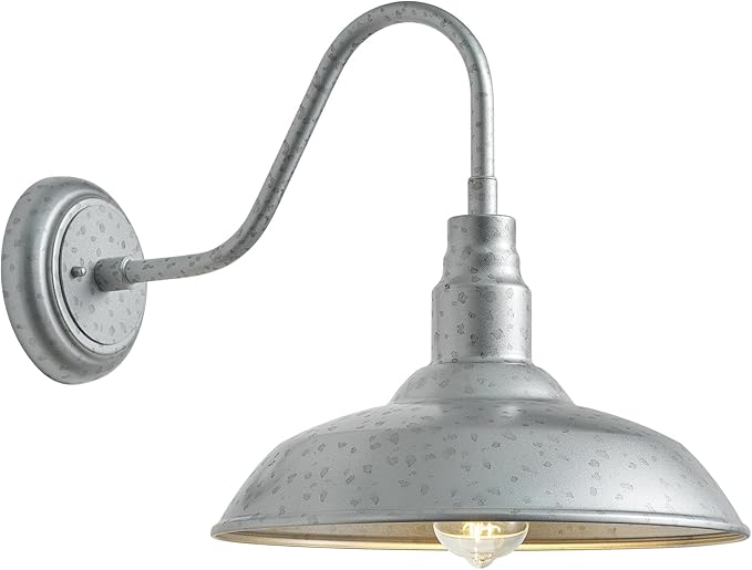 14in Outdoor Gooseneck Barn Lights for Patio, Galvanized Finish Exterior Farmhouse Wall Light Fixtures, Barn Style | Lumora