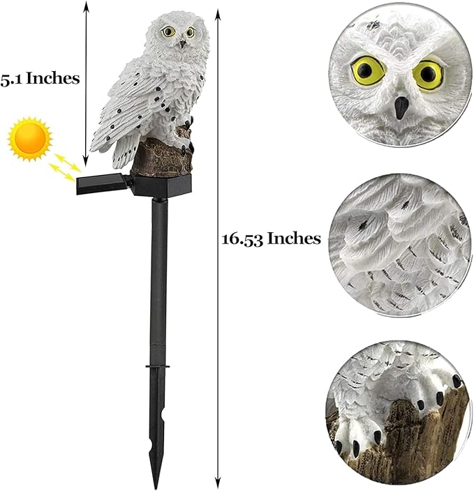 Owl Figure Solar LED Lights, (2 Pack) Resin Garden Waterproof owl Figurine with Stake for Outdoor Yard Pathway. | Lumora