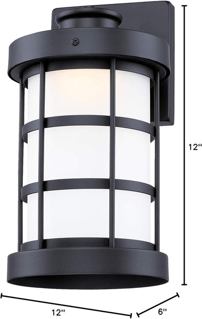 Westinghouse 6579100 Barkley Vintage One-Light Dimmable LED Outdoor Wall Light Sconce Matte Black Finish, Frosted Glass