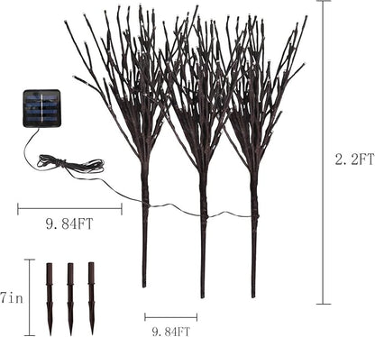 Solar Pathway Lights Outdoor,3 Pack LED Twig Garden Lights with Stakes for Walkway Driveway Yard Lighted Brown Branches 60 LED Decorative Lights 2 Lighting Modes