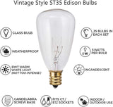 SUNSGNE 25Ft Outdoor String Lights with 27 Edison Bulbs (2 Spare), Waterproof Connectable ST35 String Light for | Lumora