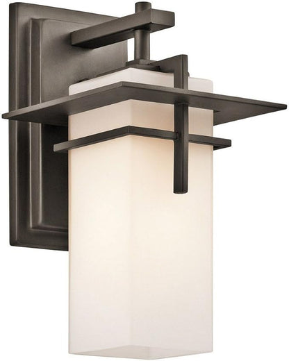 Kichler Caterham 11.75" 1 Light Outdoor Wall Light with Satin Etched Cased Opal Glass in Olde Bronze®