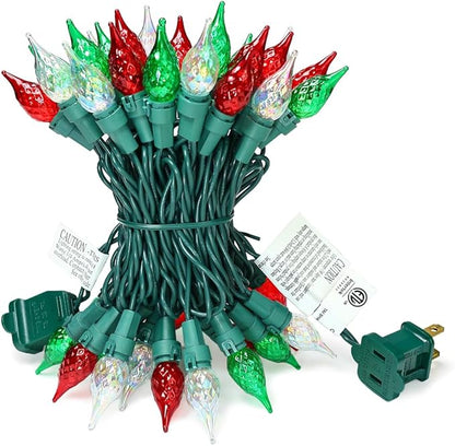 Red White and Green Christmas Lights C5 Glass 50 LED 13.5ft Plug in mini Warm String Lights ETL Certified Waterproof for Indoor/Outdoor Christmas Tree Holiday Decorations Connect Up to 36 Strands