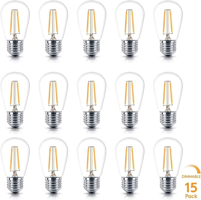 Brightech Ambience Pro Outdoor 24 FT String Lights with One Extra Pack of 15 Ambience PRO Replacement LED Light Bulbs, 2 Watt Vintage LED Edison Bulbs, 2700K Soft White Dimmable Outdoor