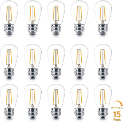 Brightech Ambience Pro Outdoor 24 FT String Lights with One Extra Pack of 15 Ambience PRO Replacement LED Light Bulbs, 2 Watt Vintage LED Edison Bulbs, 2700K Soft White Dimmable Outdoor
