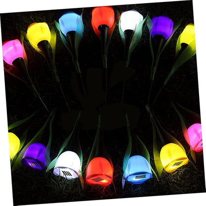 7pcs Tulips Shape Solar Led Garden Lights Pathway Outdoor Landscape Lighting Weatherproof Led Outdoor Solar Lights Auto Sensor Easy Install for Garden Decor Driveway Patio Random