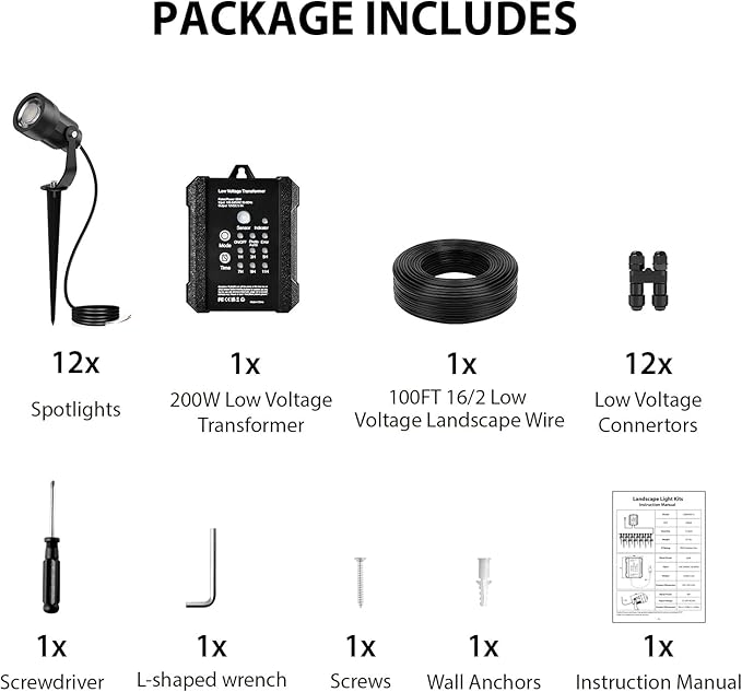 All-in-One Low Voltage Landscape Lighting Kit, 6W 3000K Outdoor LED Landscape Spotlights with 65W Transformer | Lumora