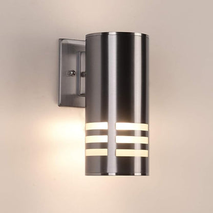 Outdoor Wall Sconce,Cylinder Wall Light with Stainless Steel 304 and Toughened Glass,Waterproof Up Down Light for Garden Patio Bedroom Living Room (Brushed Nickel, 8.7" Height,No Bulbs)