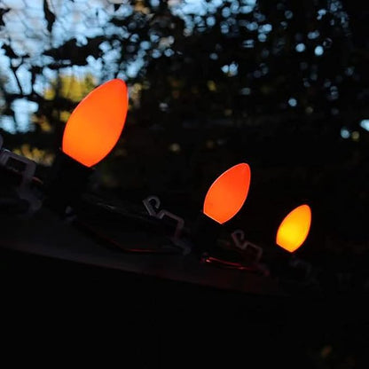 C9 Halloween String Lights, 25Ft Outdoor Orange String Light with 26 Clear Orange Bulbs(1 Spare), Halloween Lights for Indoor Outdoor Party Holiday Lighting Decor, Black Wire
