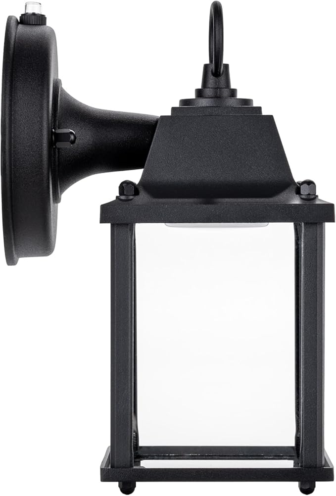 LIT-PaTH Dusk to Dawn Outdoor Wall Lantern, LED Wall Sconce, 5000K Daylight White, 9.5W, 800 Lumen, Aluminum Housing Plus Glass, Outdoor Rated, 2-Pack, Black