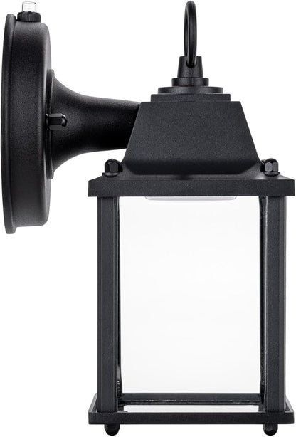 LIT-PaTH Dusk to Dawn Outdoor Wall Lantern, LED Wall Sconce, 5000K Daylight White, 9.5W, 800 Lumen, Aluminum Housing Plus Glass, Outdoor Rated, 2-Pack, Black