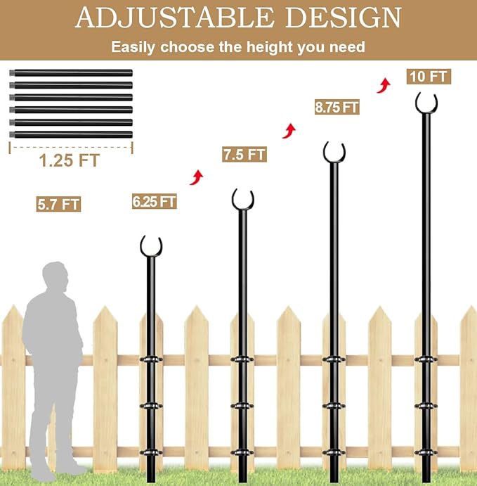 10ft String Light Poles for Outdoors, Outside Light Poles for Deck, Fence, Backyard, Patio, Outdoor Lighting, Matte | Lumora