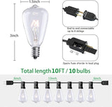 SUNSGNE 10Ft Outdoor Patio String Lights with 10 Clear Edison Bulbs & 10 Pack Edison Replacement Light Bulbs, 7 | Lumora