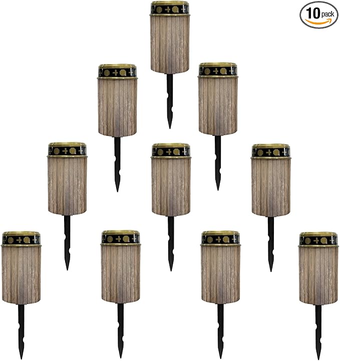 Vintage Wood Grain Solar Lights Outdoor Waterproof Solar Garden Stake Lights for Yard Patio Landscape Lighting Solar-Powered Fairy Lights Pretty Flameless Lights