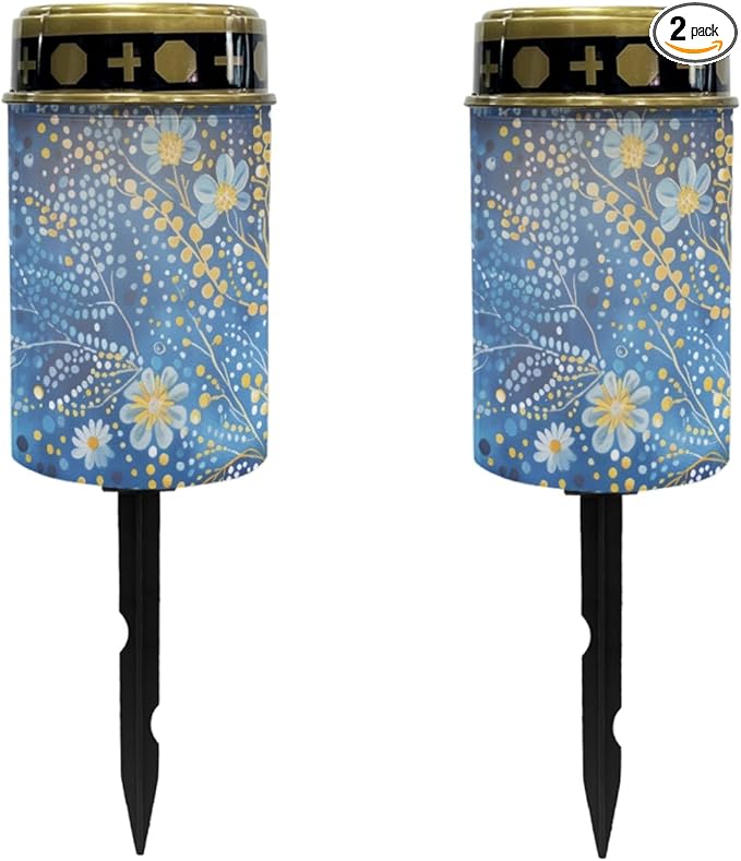 Blue Bling Flower Solar Garden Lights Outdoor LED Lantern Pathway Stake Lights Solar Waterproof Solar-Powered Fairy Lights for Outside Landscape Lighting,Wall Light Auto On/Off