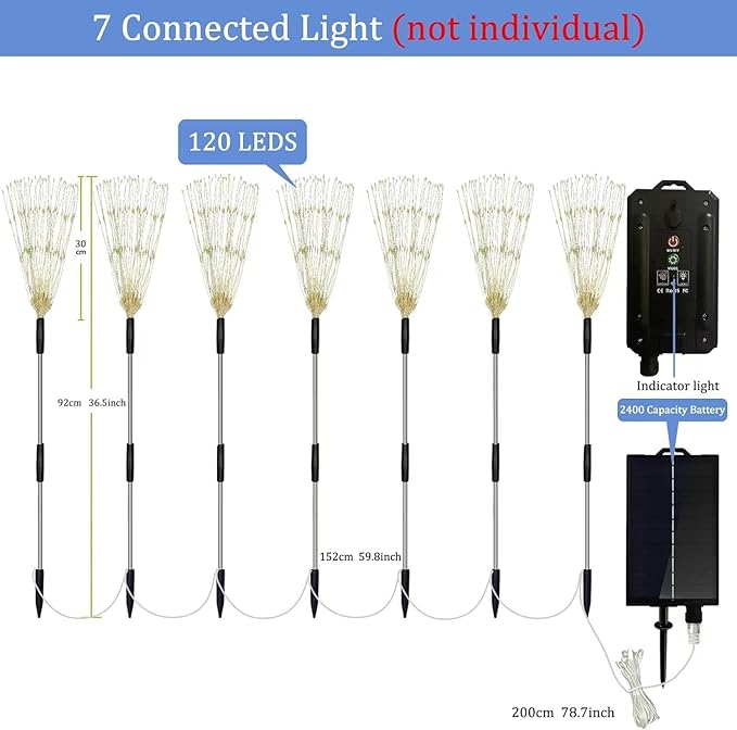 7 Pack Solar Garden Lights, Firework Lights, Solar Light Decorative, 8 Lighting Modes with Remote 120 LED Twinkling Waterproof Landscape Outdoor Decor for Garden Pathway Lawn Decor (Warm White)