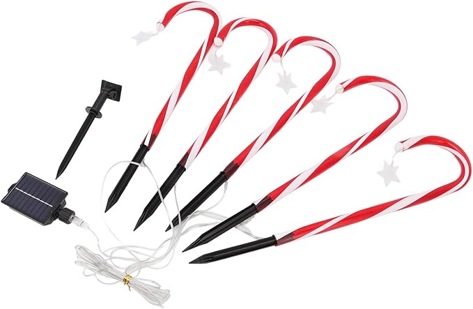 Xmas Candy Cane Lights Solar Pathway Markers 8 Modes 500mAh Battery for Outdoor Decor