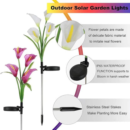 Solar Calla Flowers Garden Lights Outdoor Decorations LED Solar Lights Garden Decorative for Patio Yard Backyard Path Garden Decor Gardening Gifts, 2 Packs