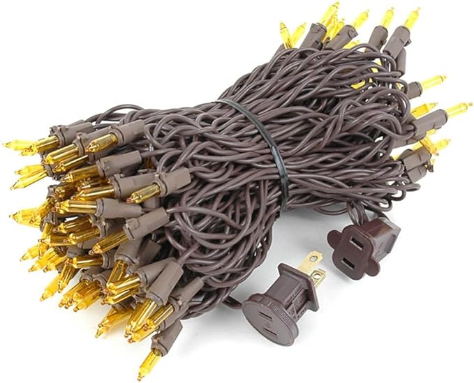 Novelty Lights 50 Feet 100 Bulbs Traditional Incandescent Mini Lights, Yellow on Brown Wire with 6" Spacing | Lumora